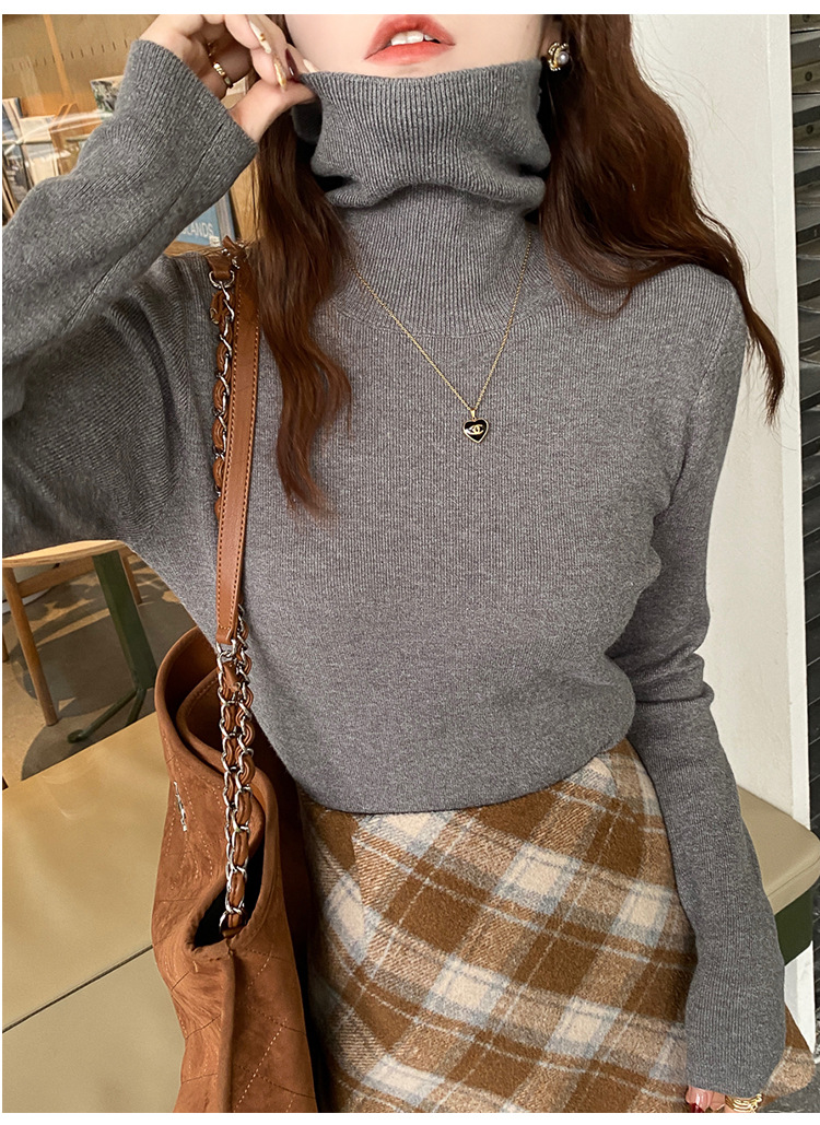 毛衣女2024新款秋冬美拉德穿搭堆堆高领打底衫内搭高级感针织上衣详情26