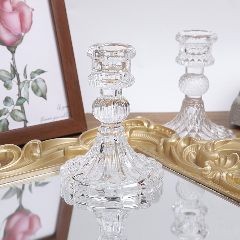 Creative home minimalist ins glass candlestick, home candle base, dining table candle stand pic 8