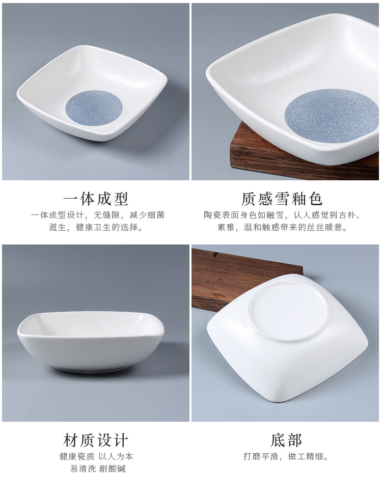 Factory wholesale zakka Japanese-style creative ceramic home tableware, snowflake glaze imitation stone vegetable plates and bowls, square bowls pic 5