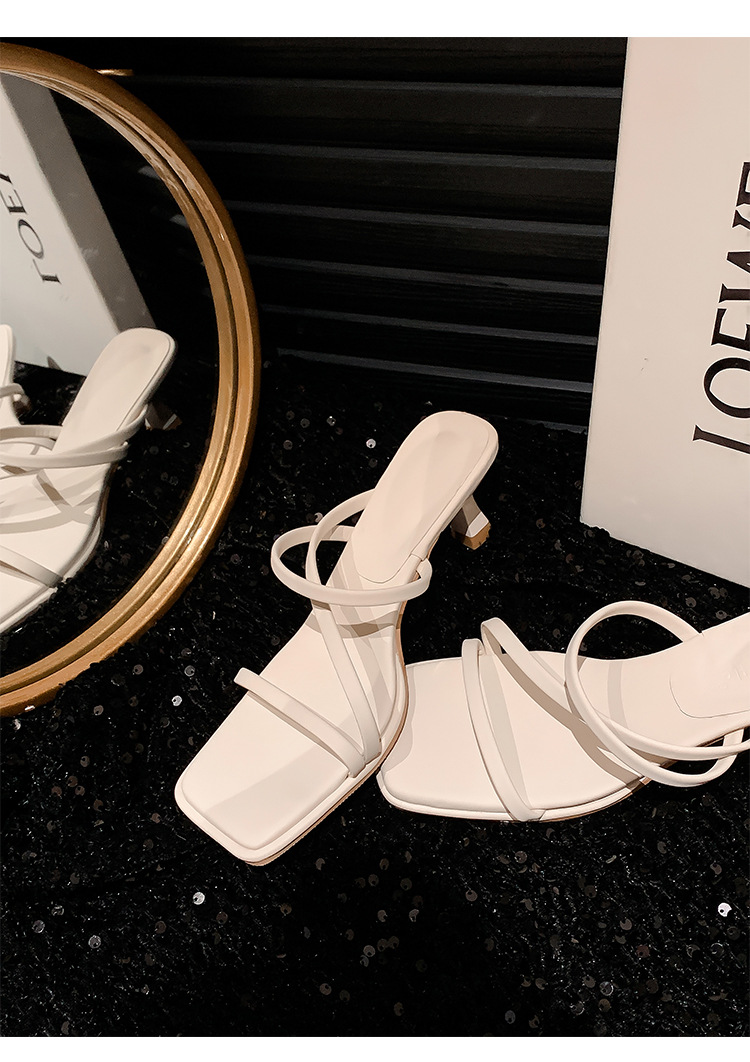 2024凉鞋女夏新款法式一字带仙女风方头不磨脚显瘦高跟拖鞋女外穿详情37