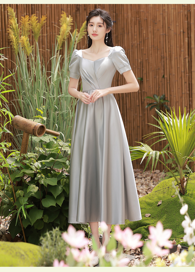 伴娘服2022年新款秋季灰色姐妹团学生毕业季显瘦缎面礼服裙女详情21