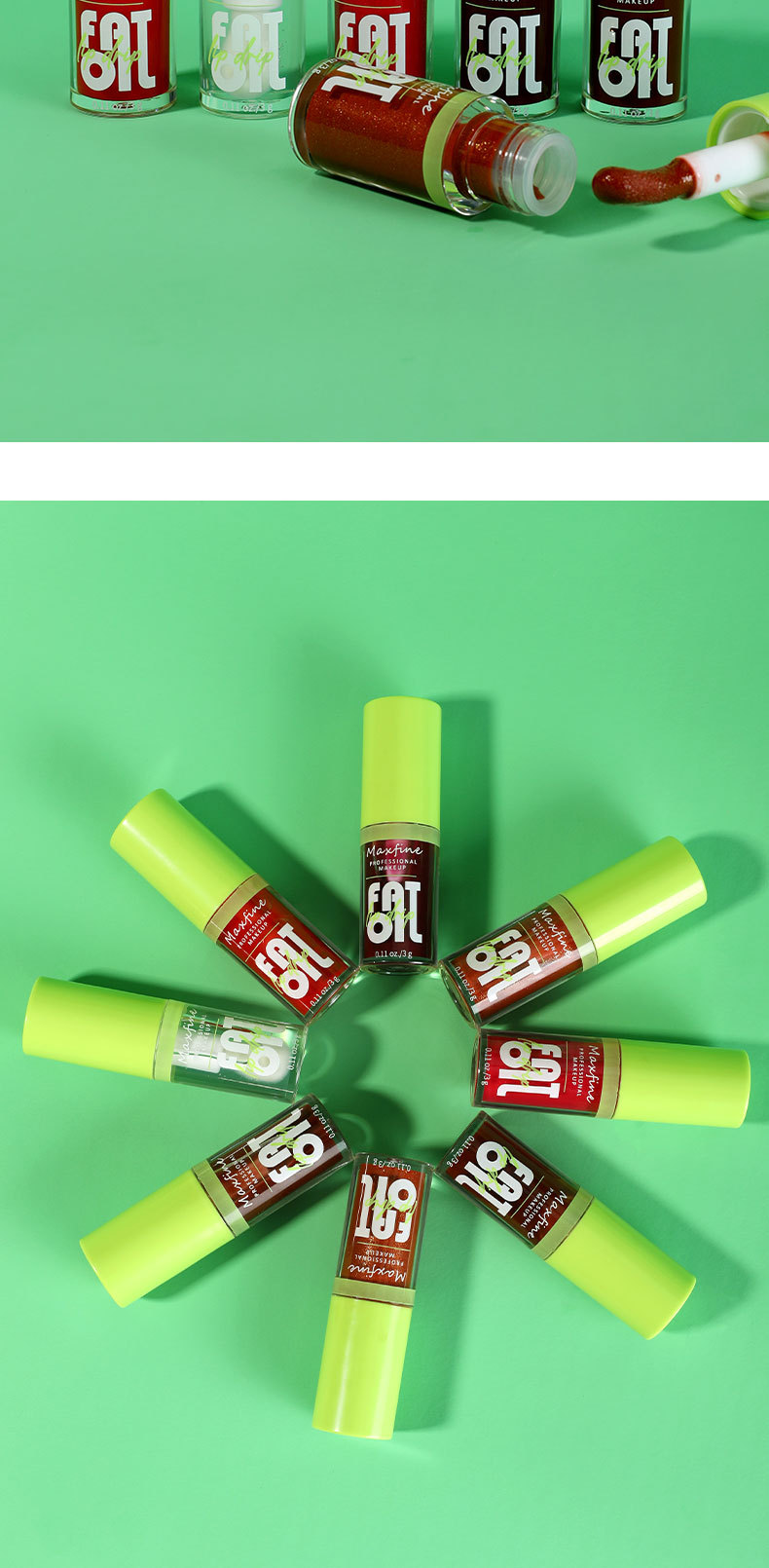 MAXFINE绿色唇釉套装批发唇蜜唇彩口红镜面水雾不粘杯lip gloss专供外贸详情11