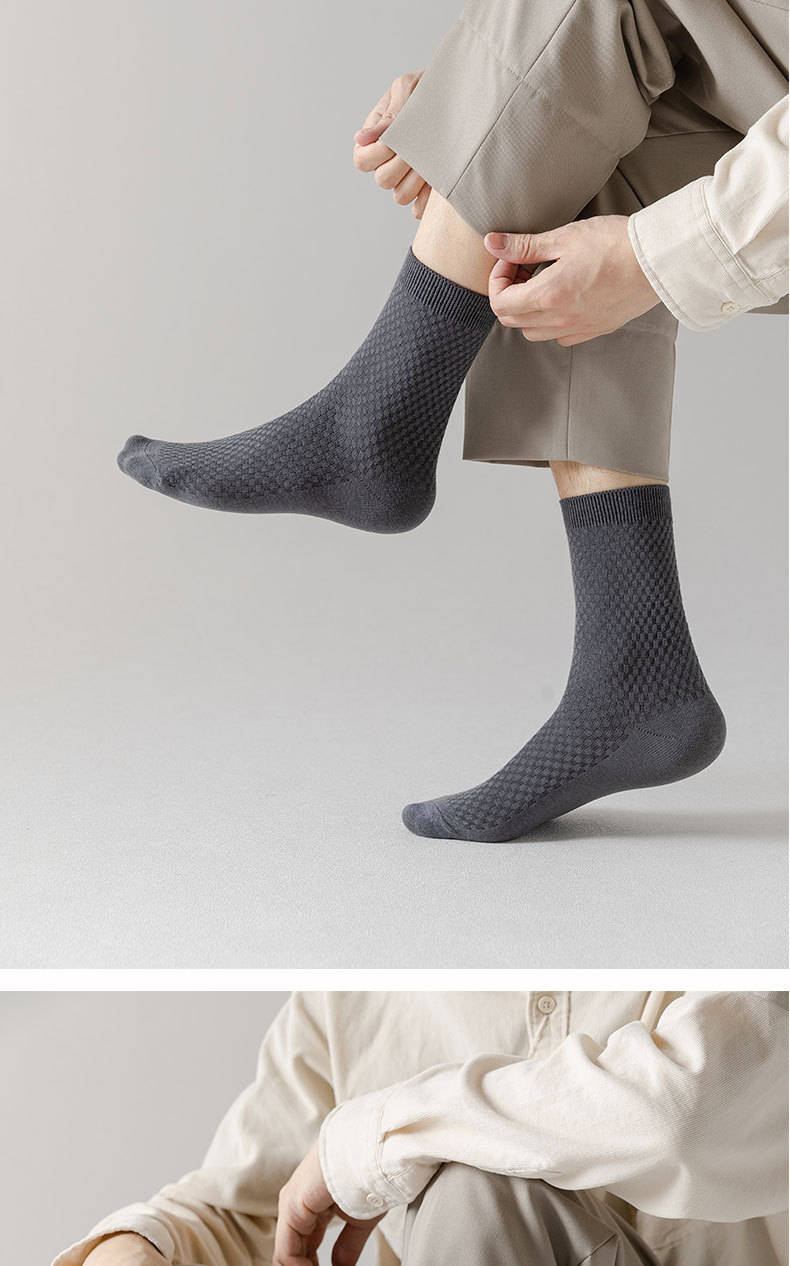 跨境双针袜子男竹纤维男士长筒袜四季透气商务中筒男袜春夏款短袜详情7