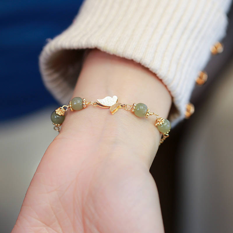 Natural Hetian jade chain bracelet, Hetian jade butterfly retro jewelry, Chinese-style internet-famous jade bracelet pic 6