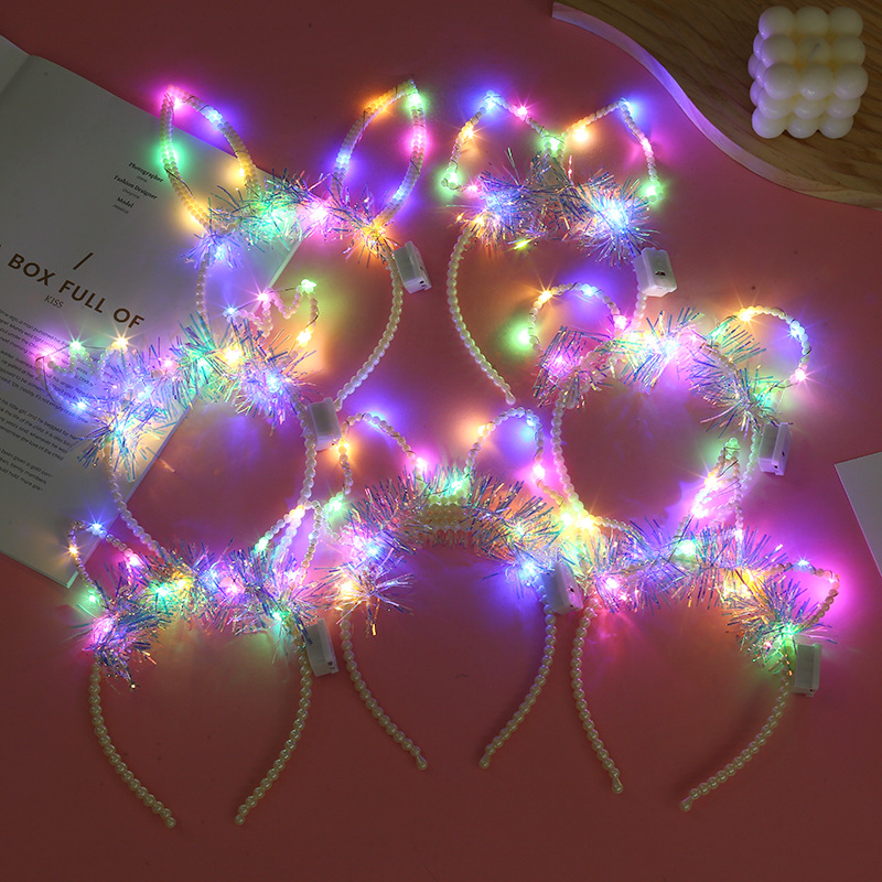 厂家批发成人儿童装饰蝴蝶结兔耳朵独角兽发光发箍闪光派对装饰品详情2