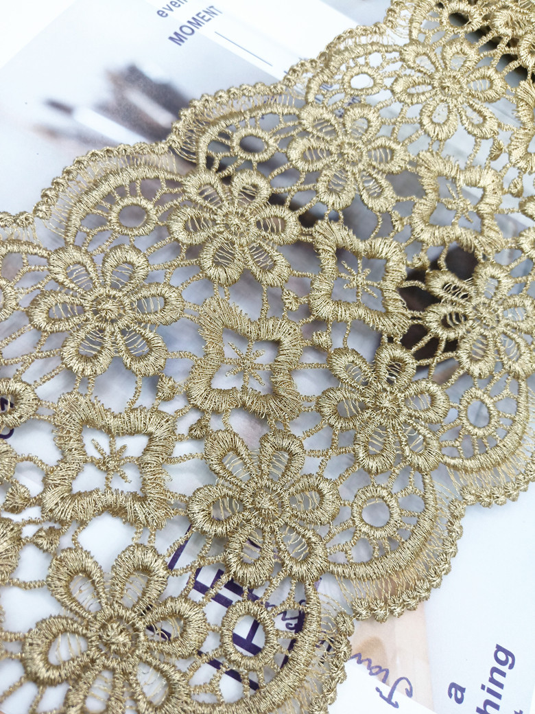 Factory direct sales of lace, wide edge gold thread, double-sided water-soluble lace, embroidery, hollowed-out embroidery, clothing accessories, lace flowers pic 6