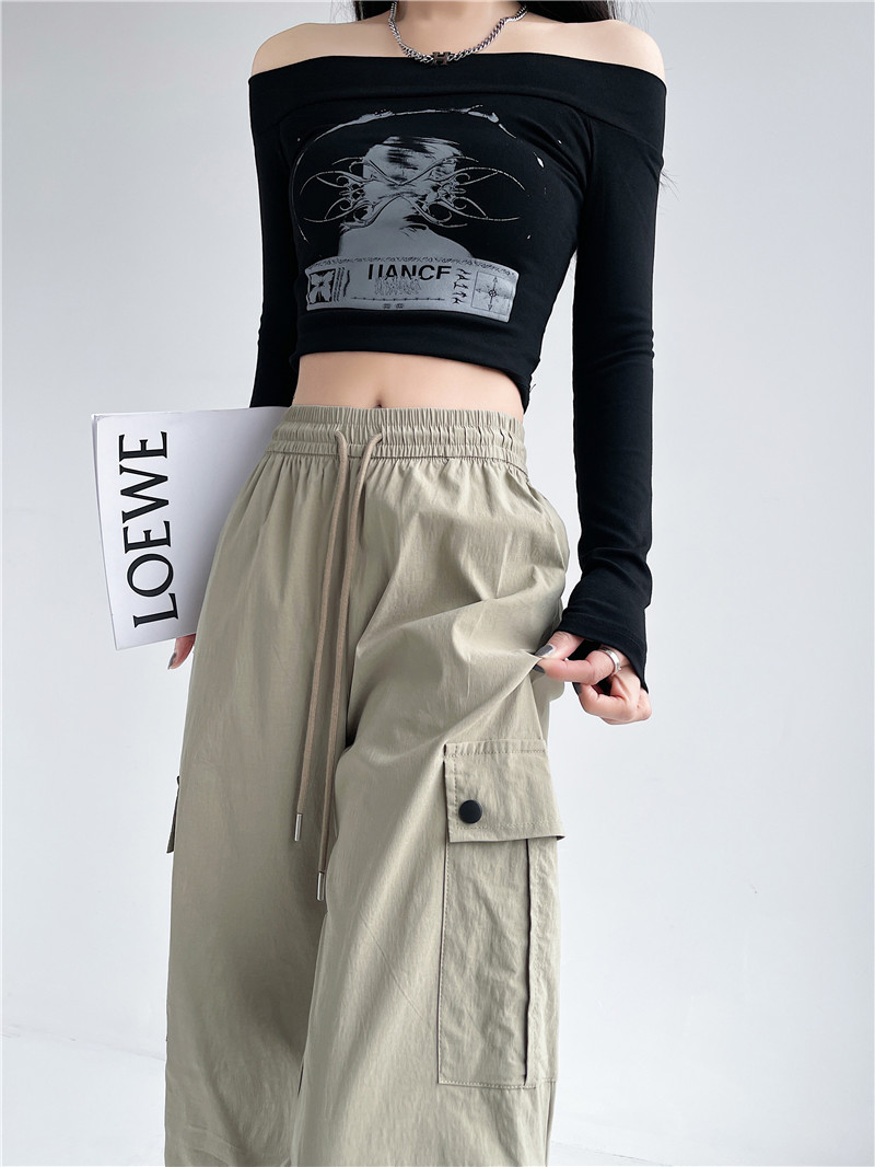 2024抽绳束脚工装休闲裤女春夏薄款设计感褶皱宽松美式长裤子详情29
