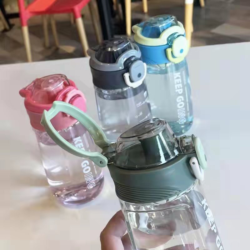 欣贝迪运动健身大容量弹跳盖塑料吸管杯男女学生便携防漏防摔夏季手提带刻度水壶500ML详情2