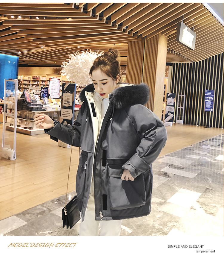 实拍羽绒棉服女小个子爆款中长款加厚韩版真毛领工装详情11