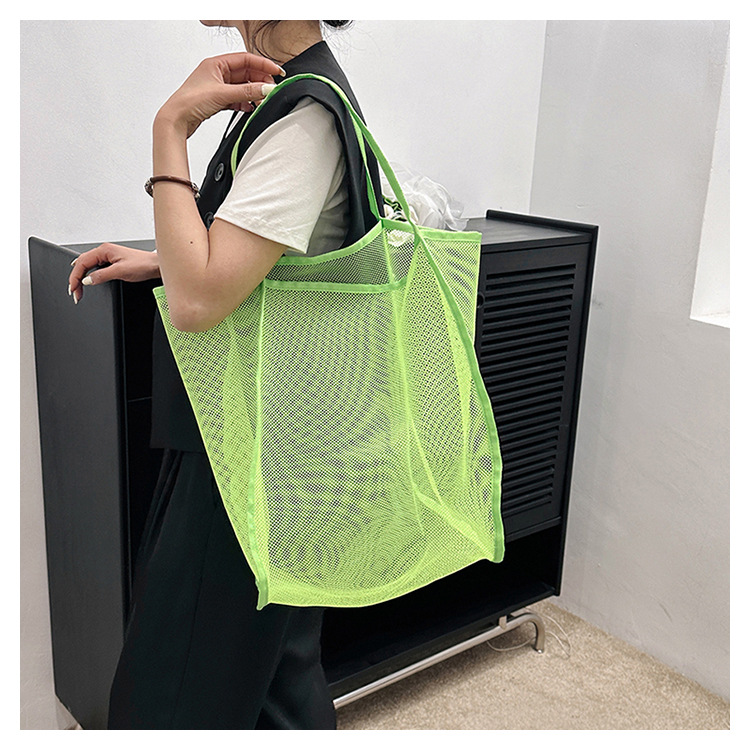 2024夏季新款购物袋纱网透明时尚单肩网纱沙滩包大容量网眼托特包详情59