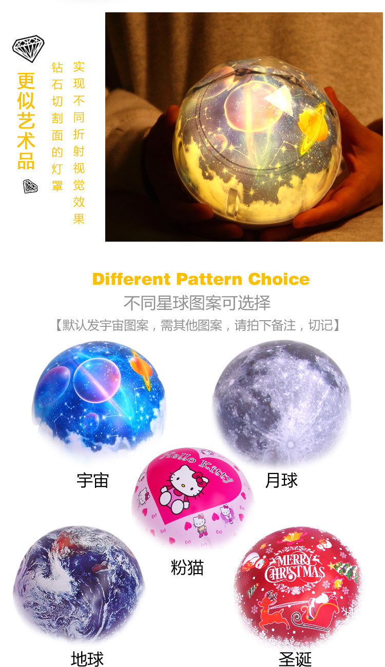 彩色魔钻投影灯梦幻宇宙星空灯智能旋转LED小夜灯创意USB灯详情11