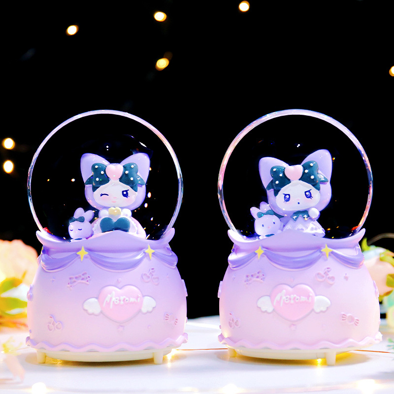 创意酷酷甜心水晶球发光音乐盒旋转八音盒卡通可爱儿童生日小礼品详情1