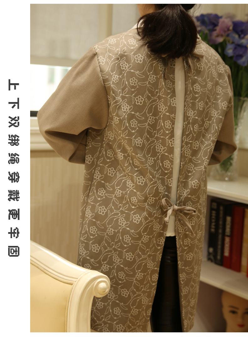 棉布双层防水有袖围裙 康乐屋家用厨房女纯棉全身布艺围裙批发详情10