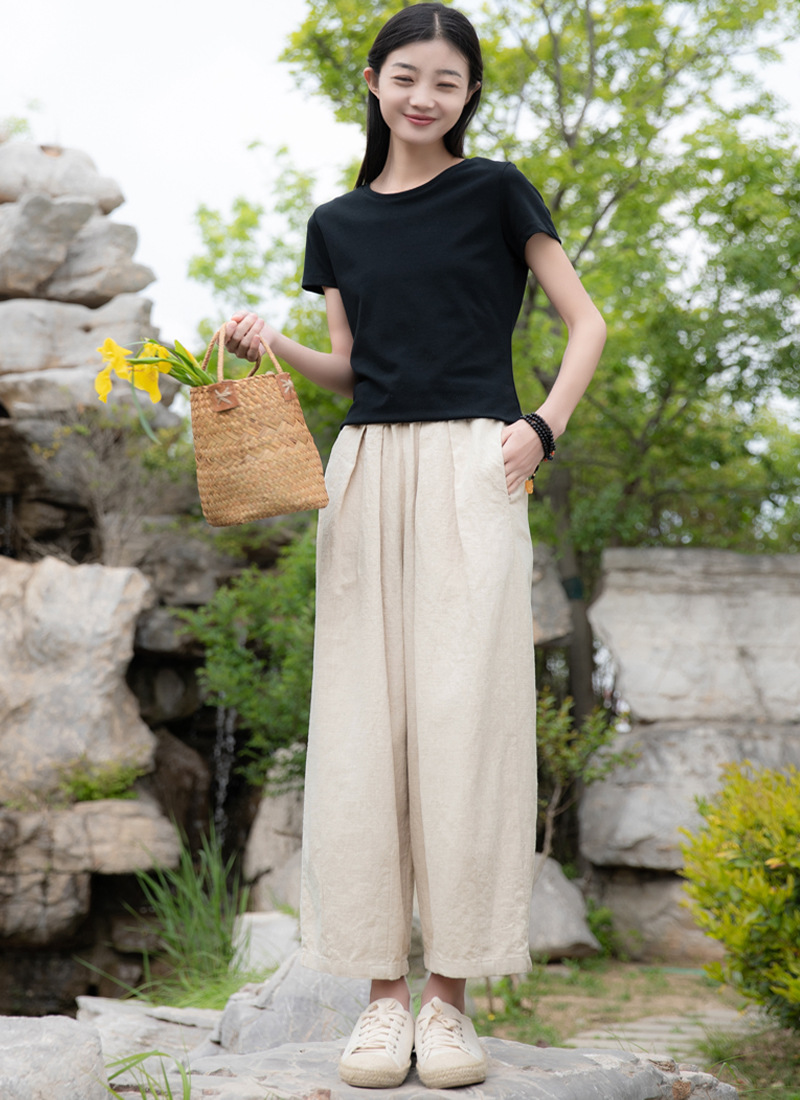 New Spring/Summer 2023 artistic and retro loose linen drape casual pants pic 17