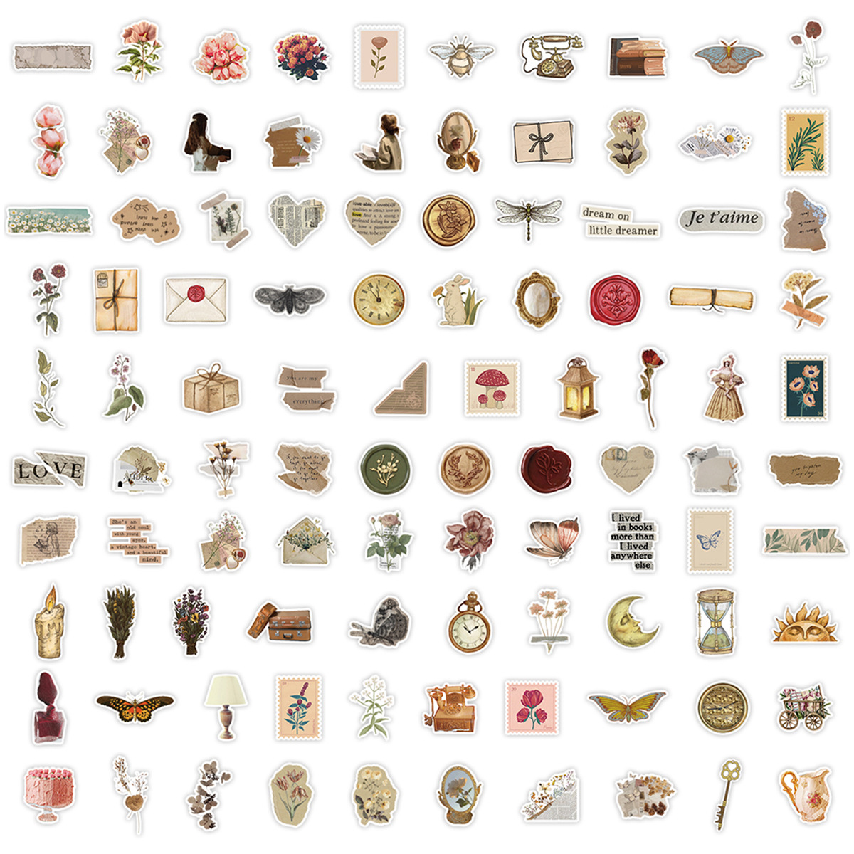 100张复古风复古涂鸦贴纸儿童DIY贴画水行李箱杯防水装饰贴纸批发详情5