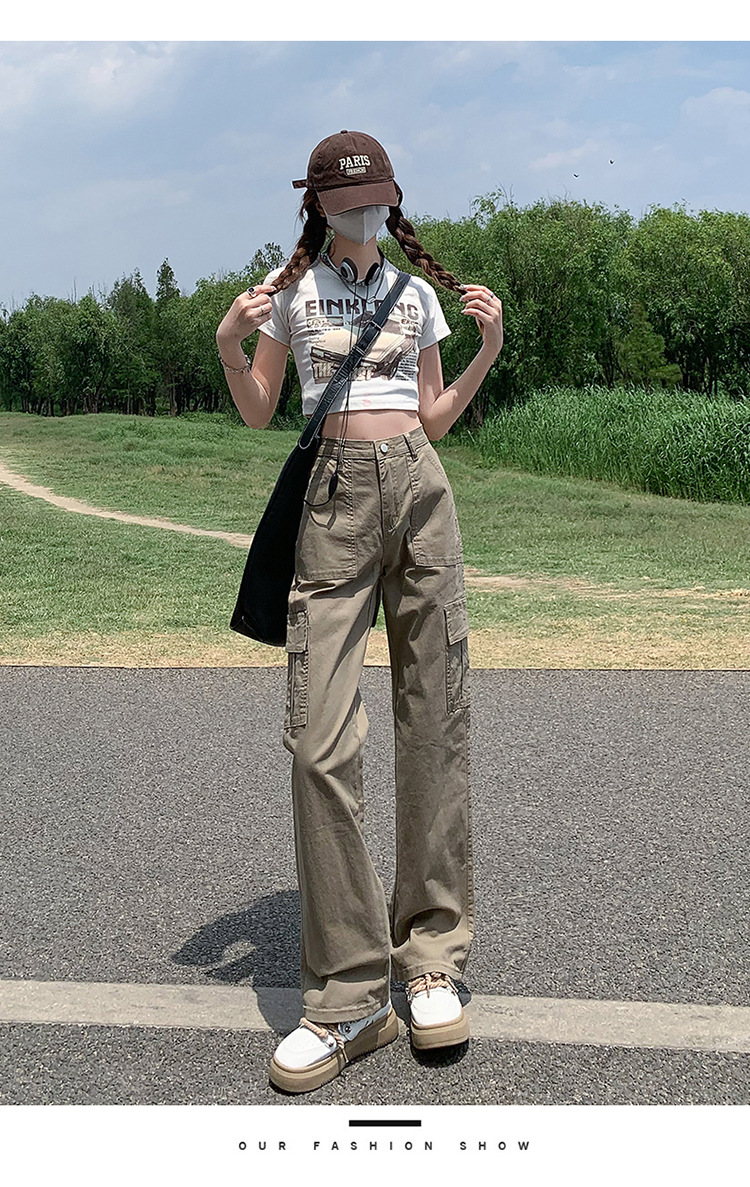 美式直筒工装裤女2024年春季新款高腰宽松显瘦窄版阔腿休闲裤详情19