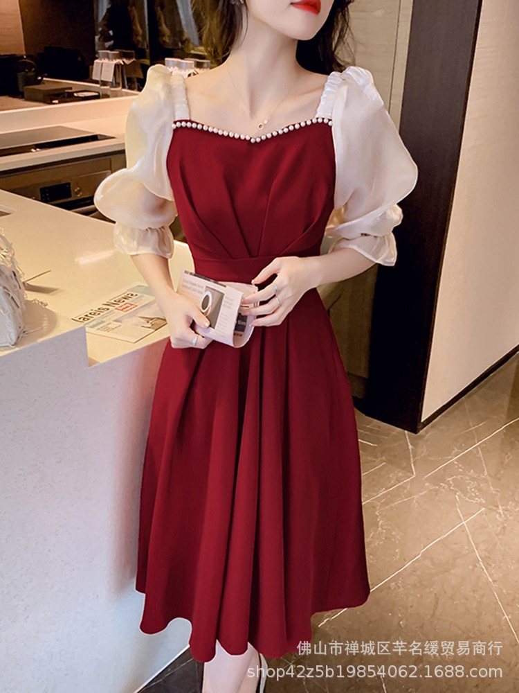 Early spring petite elegant dress for women 2023 summer waist-cinching and slimming lady chiffon floral mid-length dress pic 11
