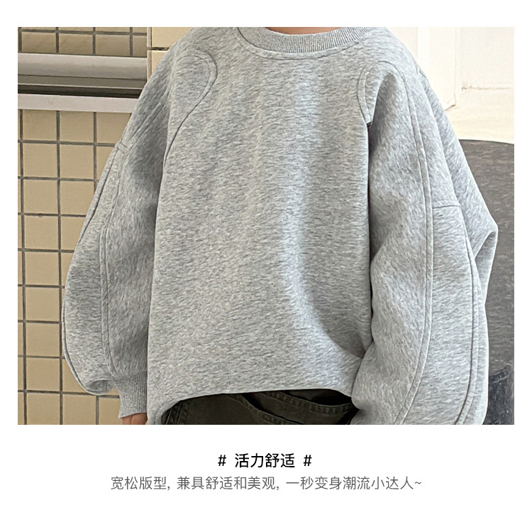 儿童男女童纯色套头圆领宽松时尚绣花百搭长袖卫衣上衣详情5