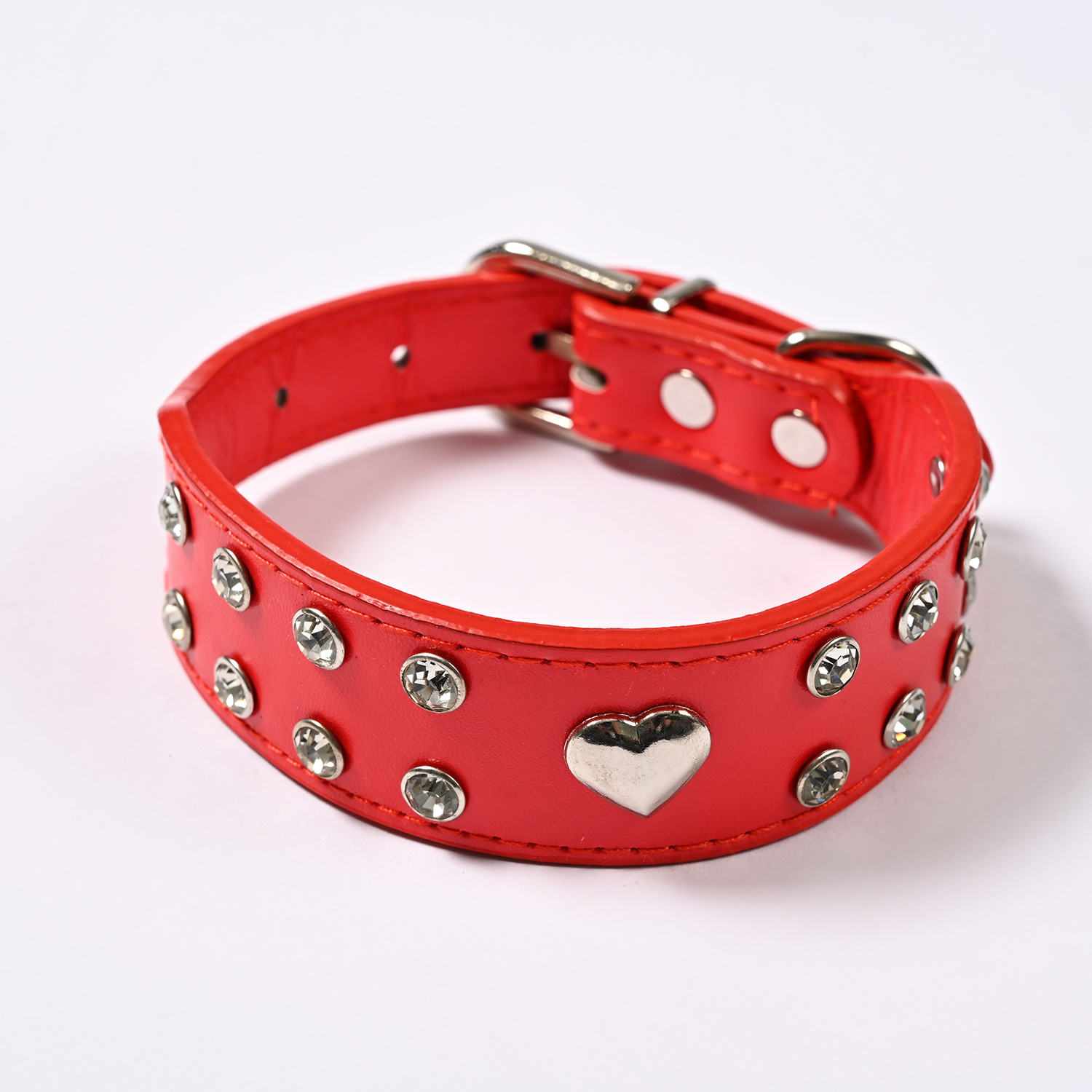 2022 New PU leather heart-shaped dog collar, pet neck collar, pet accessory, adjustable dog collar, factory wholesale pic 8