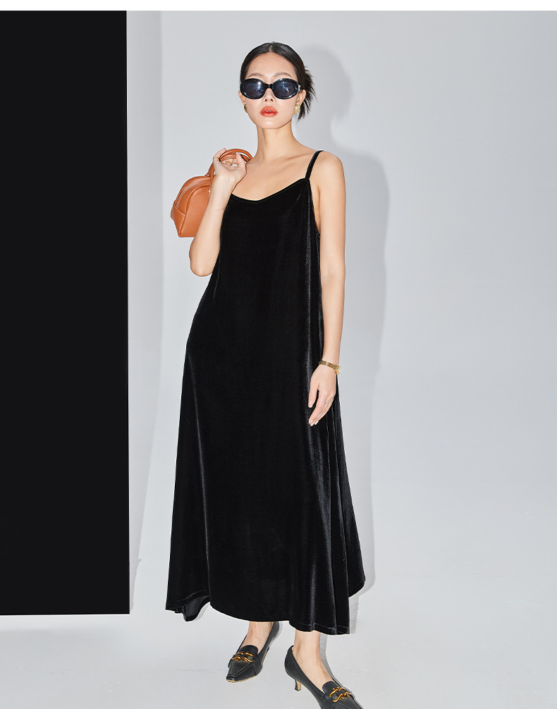 Loose mulberry silk dress, black design sense halter dress, silk velvet halter dress. The robe can be worn outside pic 18