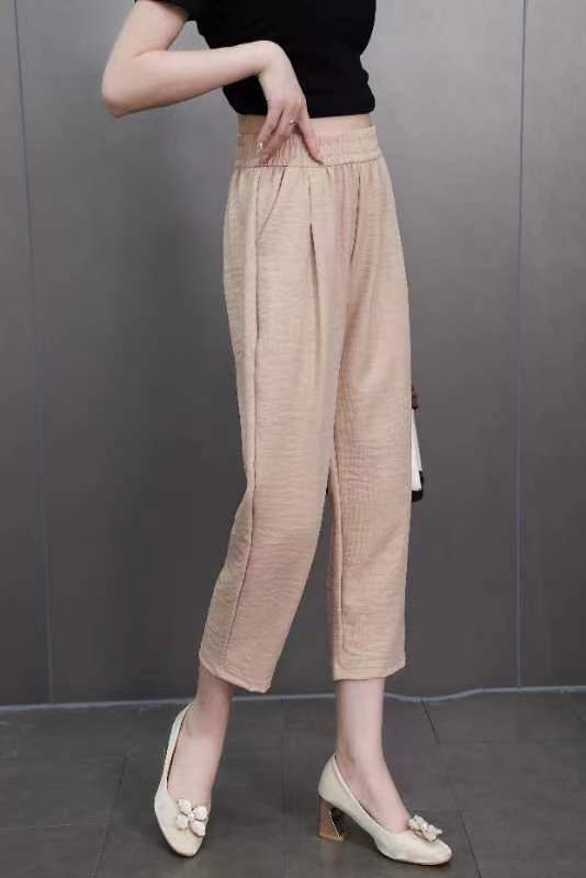 夏款丝麻裤子女中老年休闲裤冰丝薄款女裤妈妈显瘦工装七分九分裤详情1