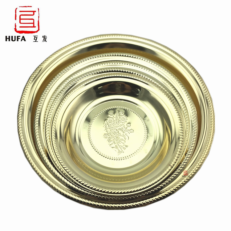 Stainless steel Thai flower plate, exquisite embossed round cherry blossom plate, fruit plate, pattern plate pic 9