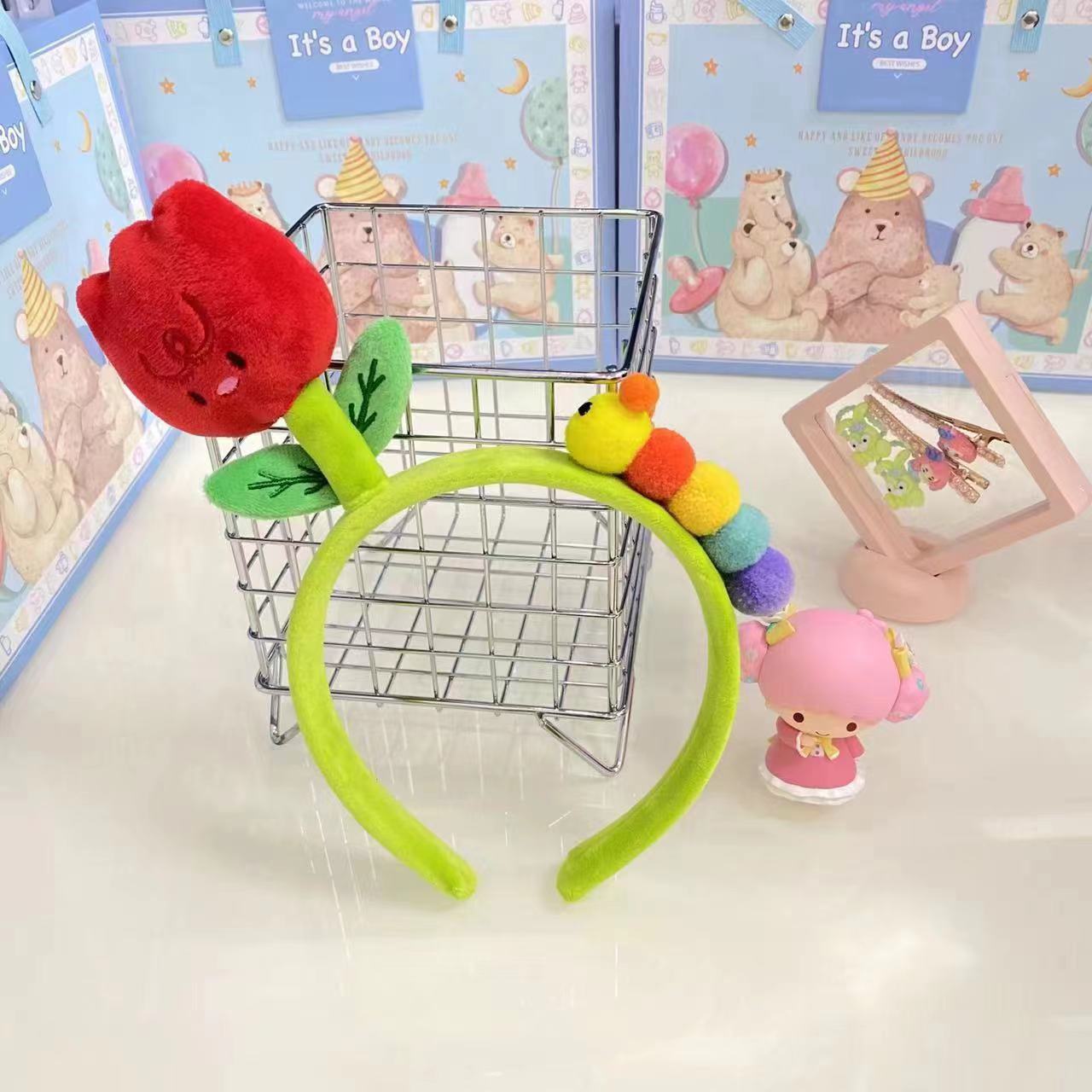 郁金香毛毛虫发箍大人儿童通用可爱头箍拍照道具头饰花朵发饰批发详情3