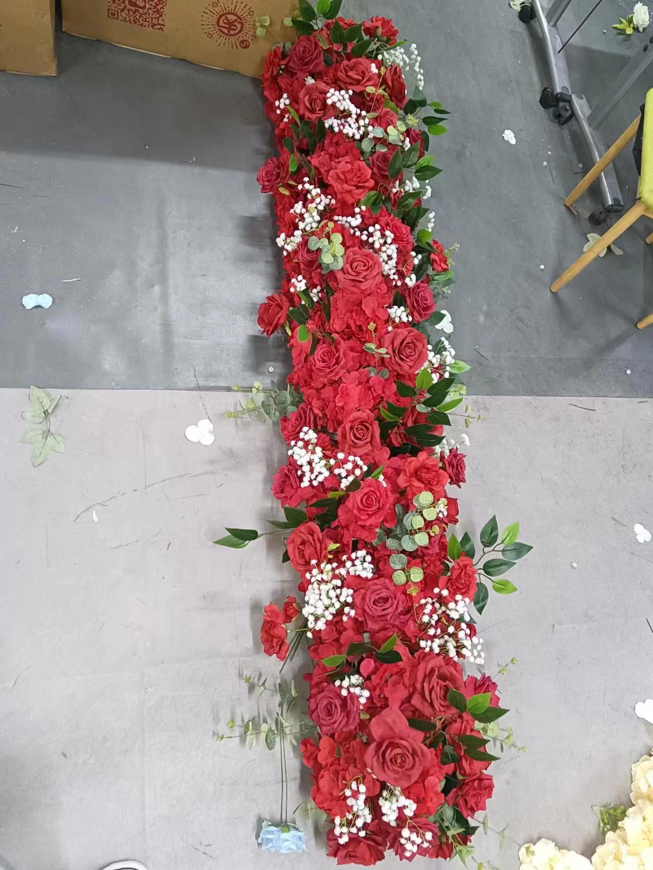跨境粉色紫色长条桌花花艺 酒店婚礼宴会节日橱窗装饰假花仿真花详情13