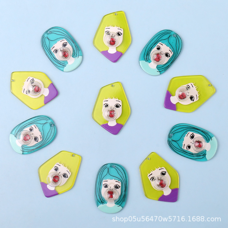 Cartoon fashion bubble-blowing girl semi-transparent acrylic sheet diy handmade patch jewelry earring accessory materials pic 8