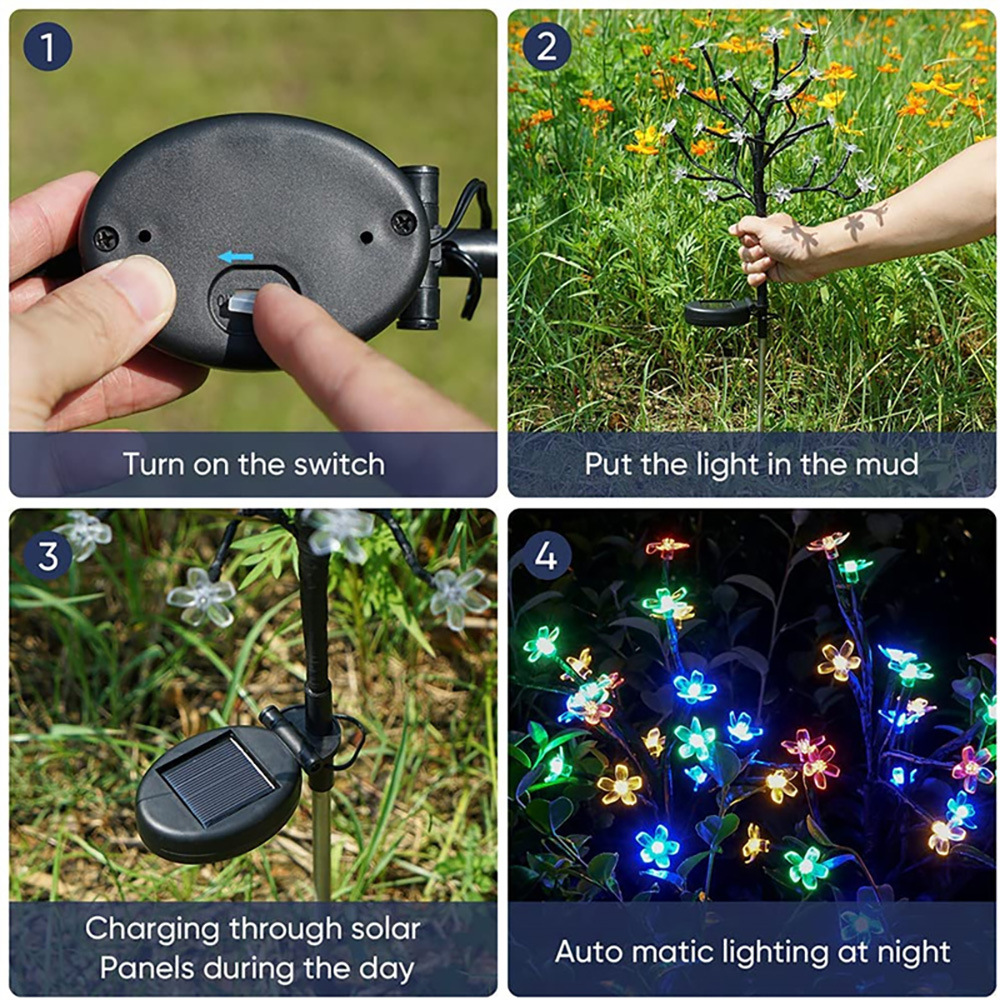 Direct sales from the manufacturer of solar-powered cherry blossom lights, LED outdoor courtyard ground-penetrating lawn and garden branch and flower decorative lights pic 8