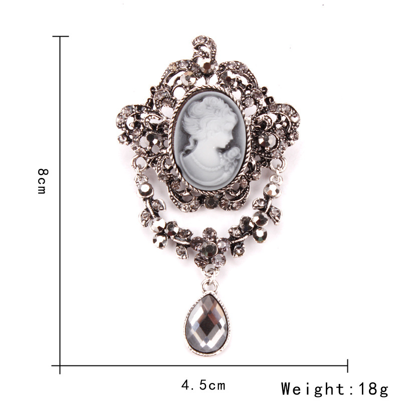 欧美时尚水钻美人头胸针 电镀合金复古胸花女 服装配饰品别针批发详情26