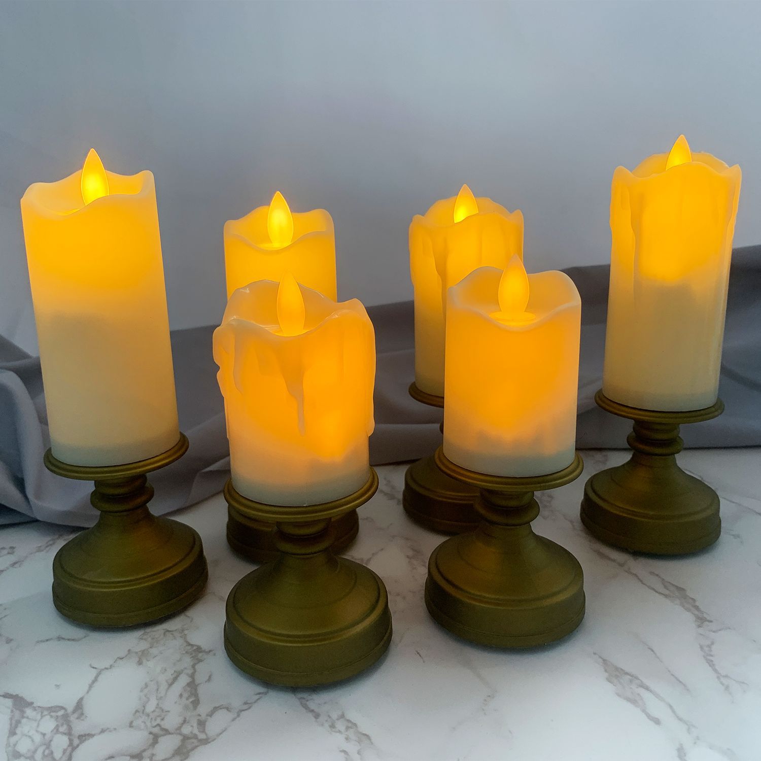 Bronze candlestick base electronic flickering flame candle party light flower, new export style for domestic sales pic 4