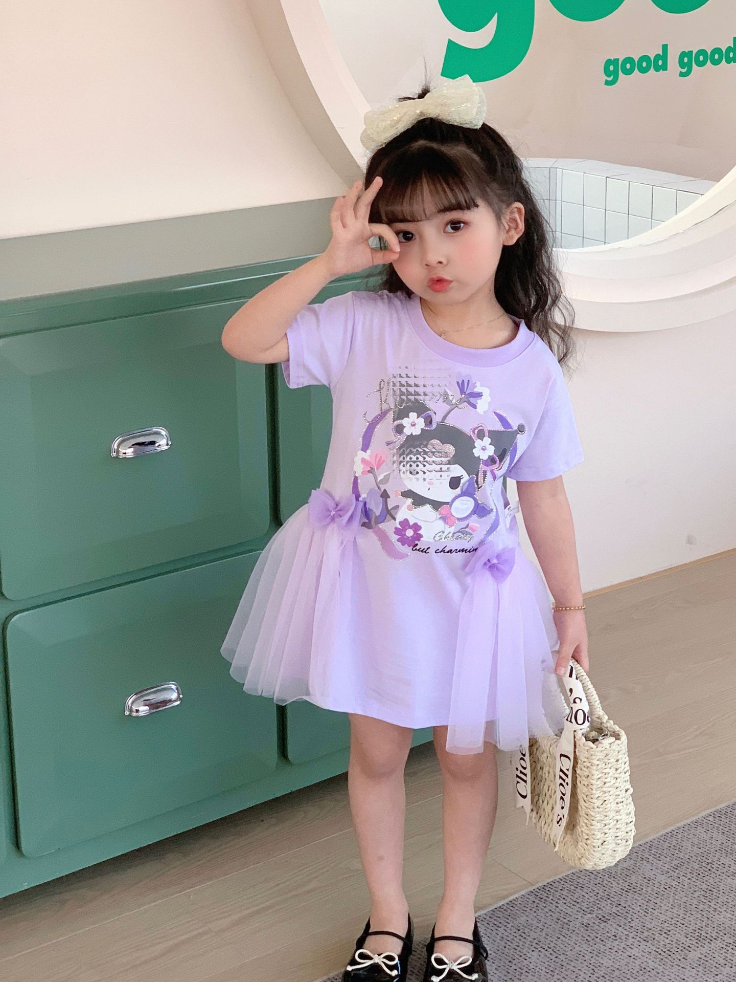 【100％纯棉】夏季新款女童连衣裙网纱公主裙烫钻闪闪可爱小童裙详情11