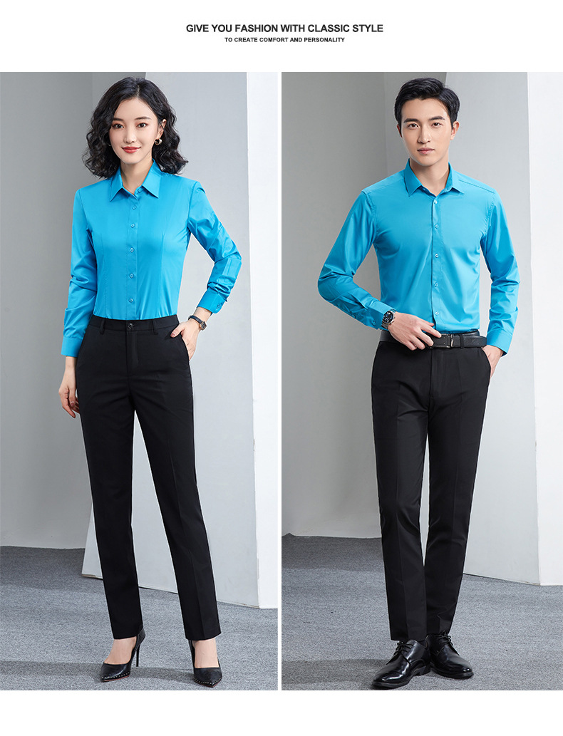 Factory direct supply of long-sleeved white bamboo fiber shirts for men, blue workwear no-iron fitted shirts for women, both men and women pic 46