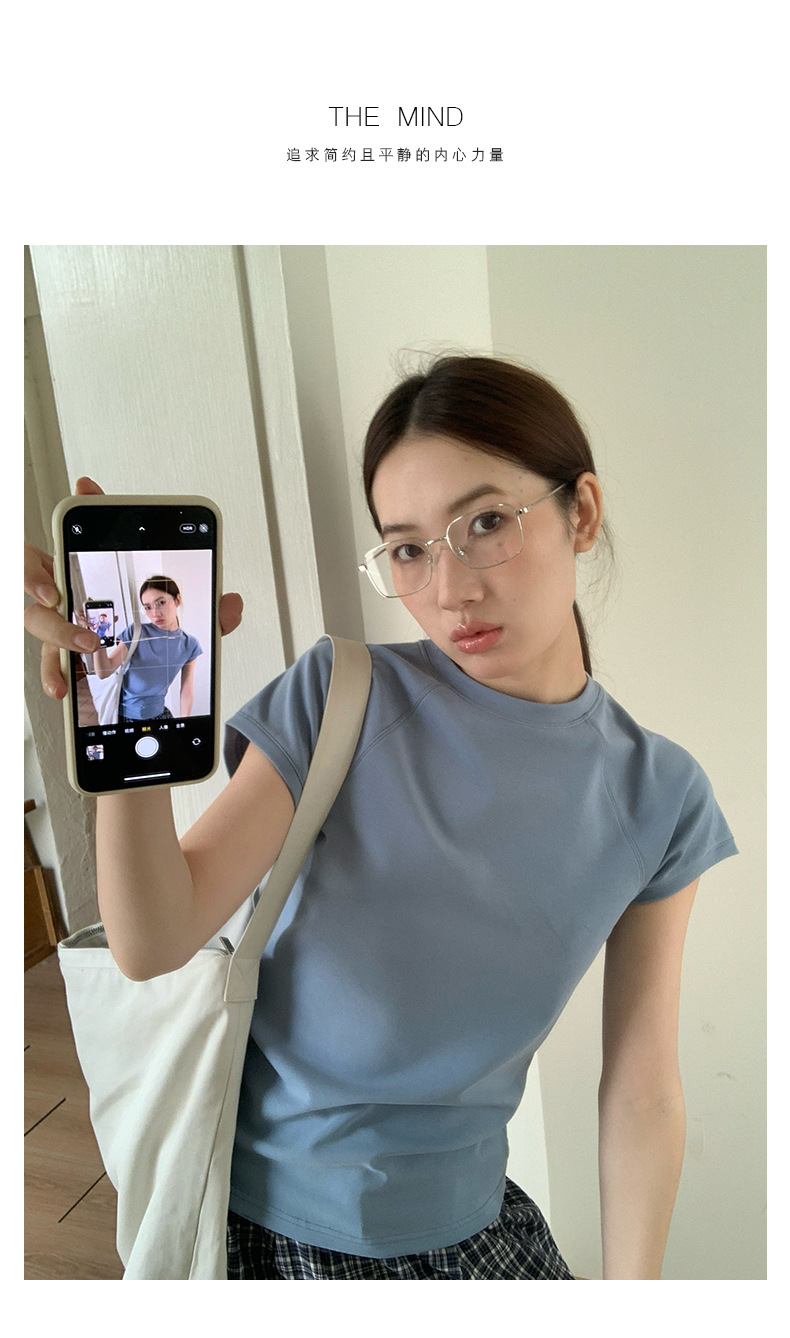 【7色可选】圆领净版短袖T恤女2025春夏新款韩版休闲百搭上衣T026详情3