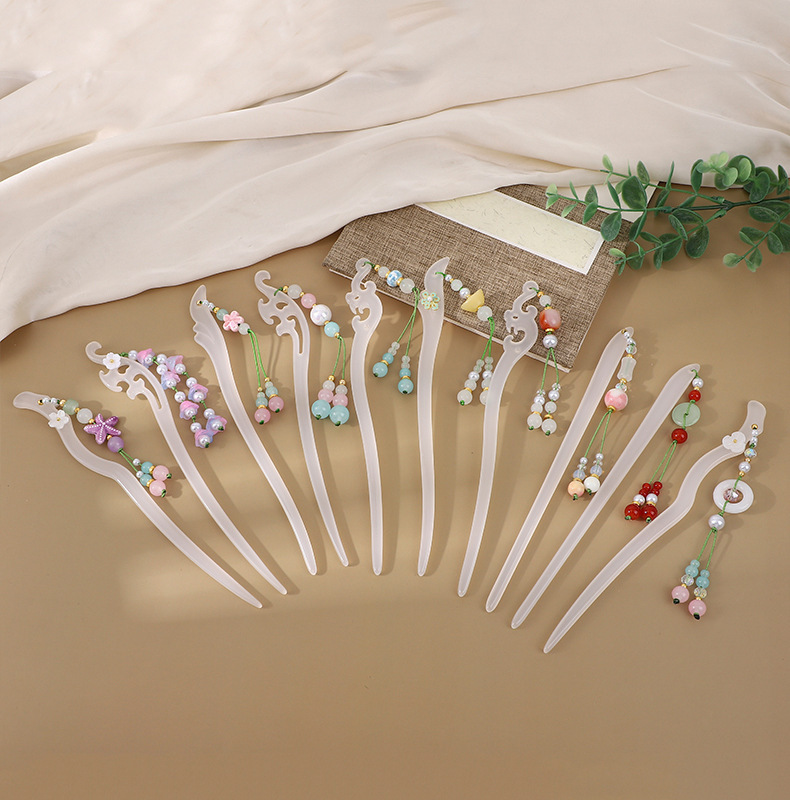 古风流苏仿玉发簪板材盘发新中式汉服精雕头饰日常挽发古装发钗女详情2