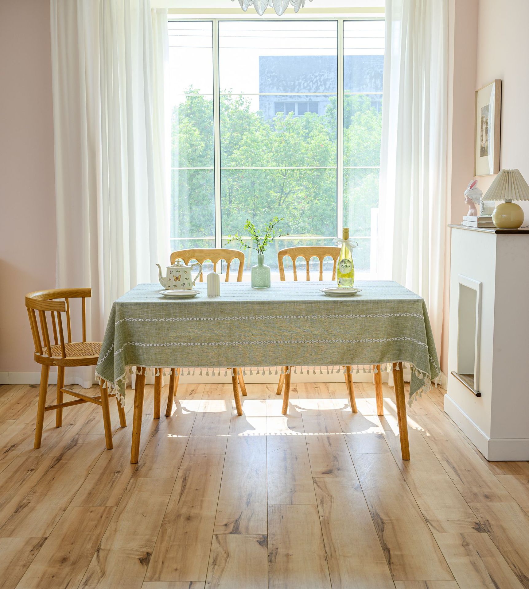 Cross-border three-dimensional embroidered striped tablecloth, popular black solid color, white cotton and linen tablecloth cover, fabric outdoor party pic 67