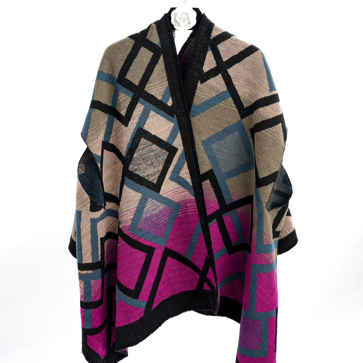 冬季跨境披肩加厚保暖长款拼接色披风仿羊绒双面两用女士时尚斗篷详情10