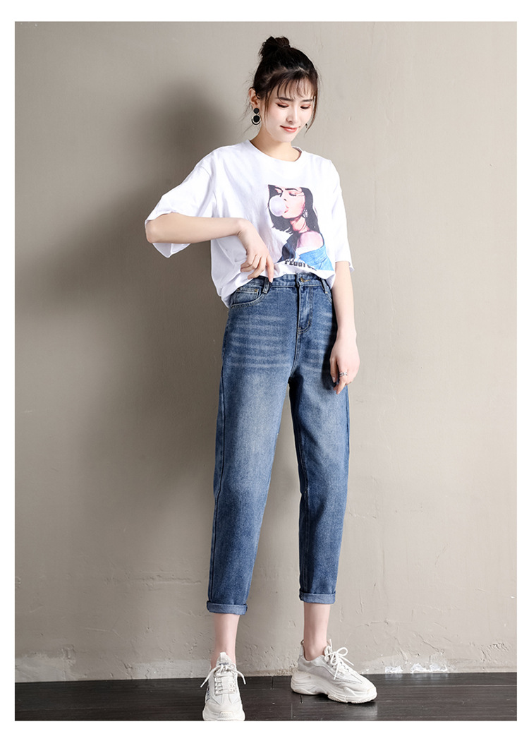 2020 Spring Collection S87# Real photos of the new straight-leg jeans, trendy Korean student high-waisted loose dad pants for women pic 26