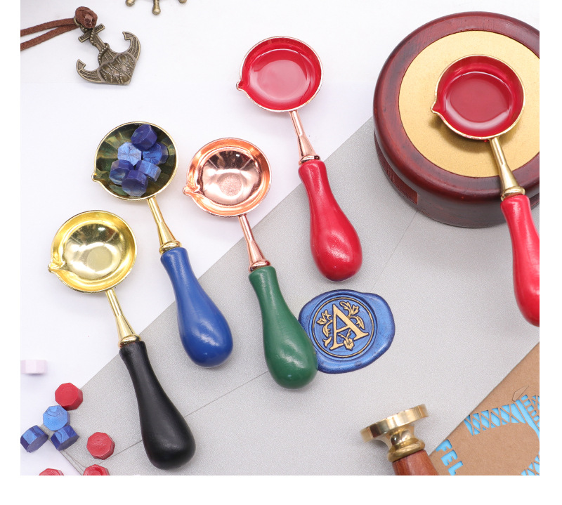 9色复古马卡龙火漆勺子  火漆印章封蜡工具配件 信封手账封蜡使用详情10
