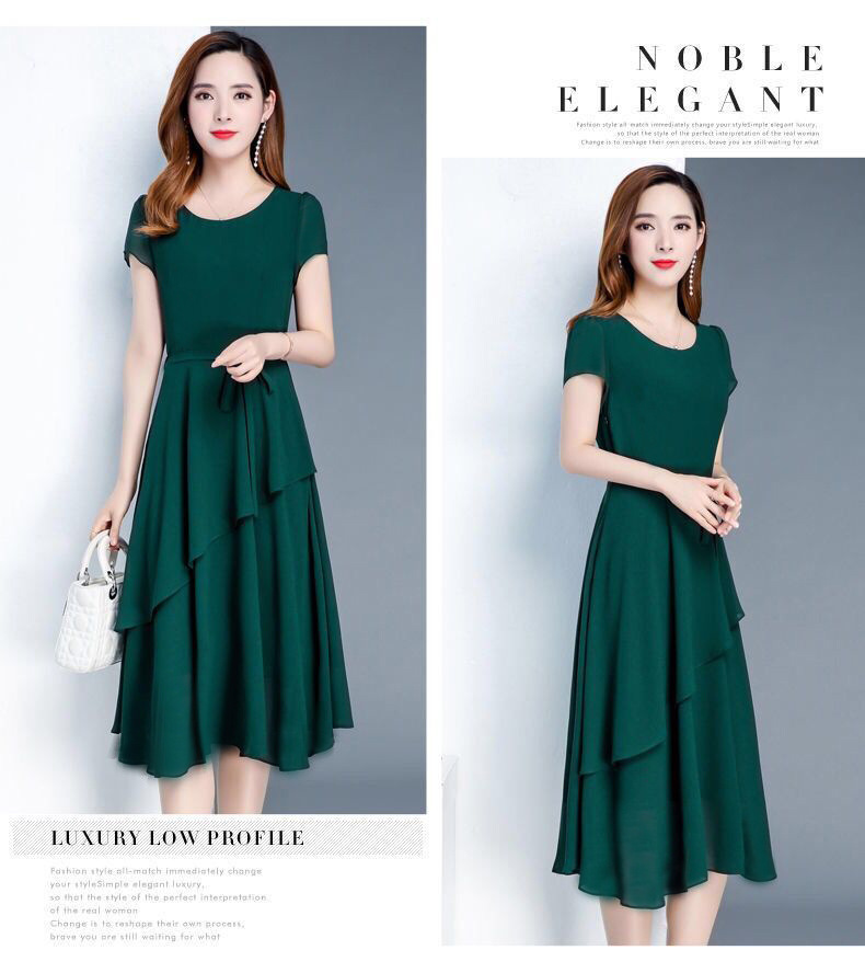 2020新款夏季高端收腰显瘦减龄气质中长款圆领大码女装连衣裙外贸详情13