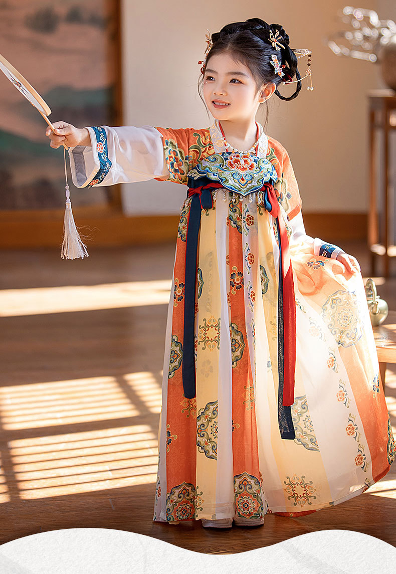 国潮2025夏季新款唐制连衣裙女童汉服超仙连衣裙小女孩敦煌风演出批发详情2