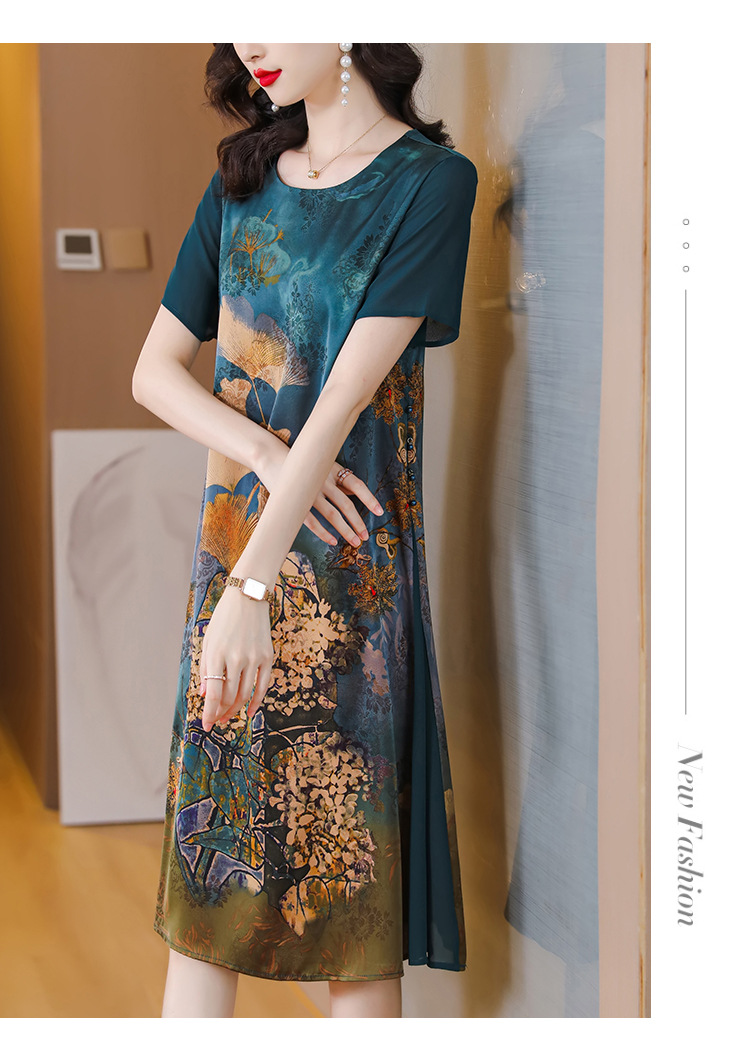 仿真丝连衣裙女夏季新款杭州中老年夏装中年妈妈气质碎花裙子详情12