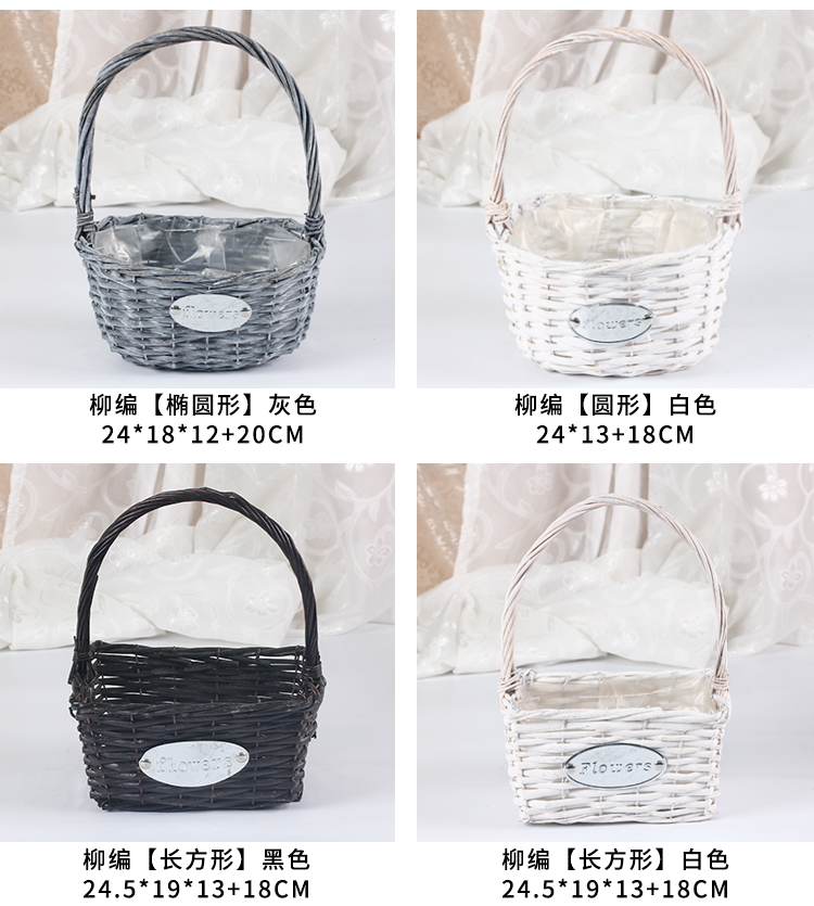 手提花篮藤编草编柳编手工编织插花小玫瑰鲜花干花花童婚礼婚庆详情10