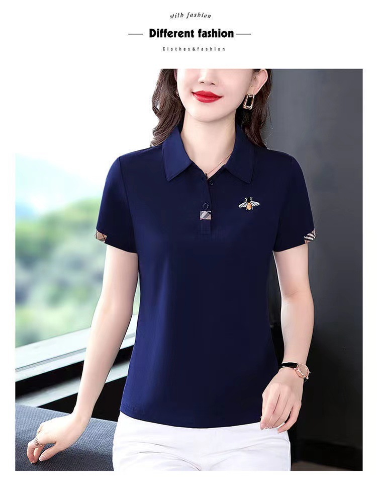 夏季2022新款翻领短袖大码t恤女装中年妈妈运动时尚上衣打底衫女.详情7
