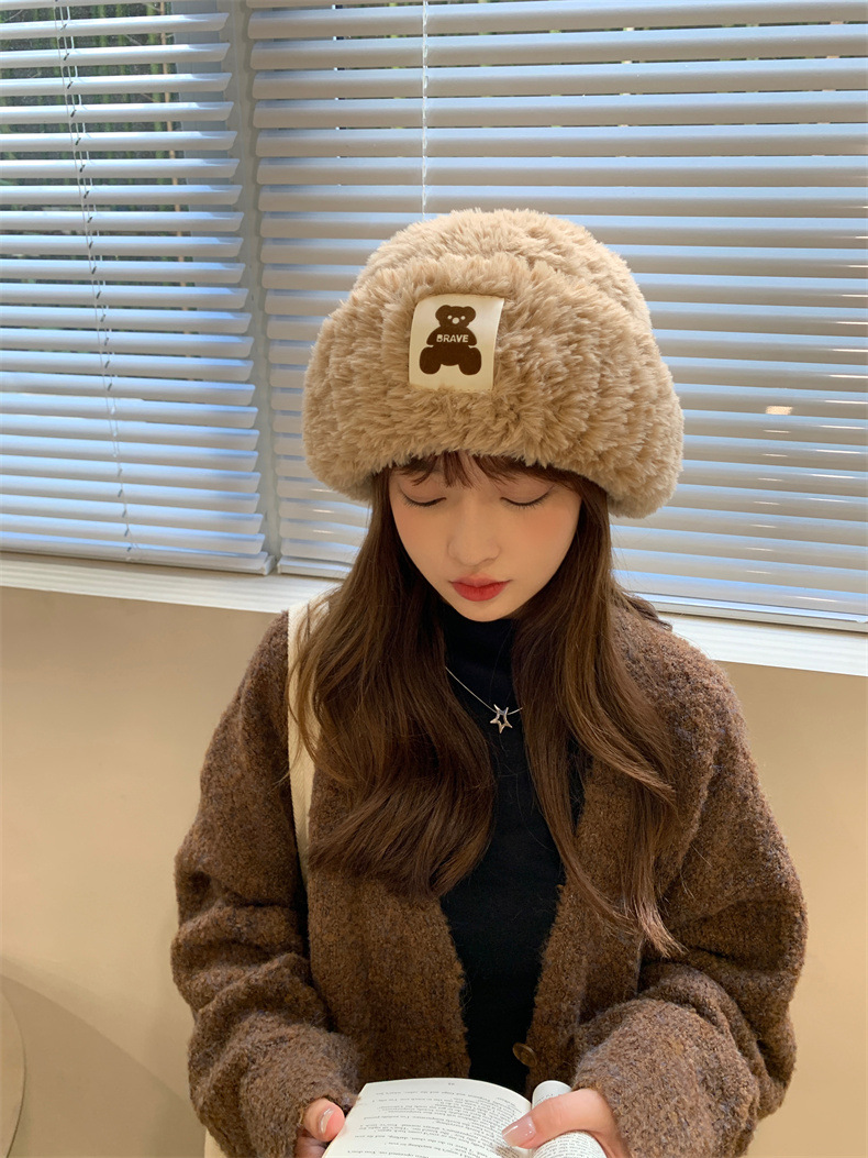 Sheepskin fleece headwear and ear-protecting hat, big head collar to show off face, little Northeast Mongolian cold-proof knitted hat, cute little bear pic 2
