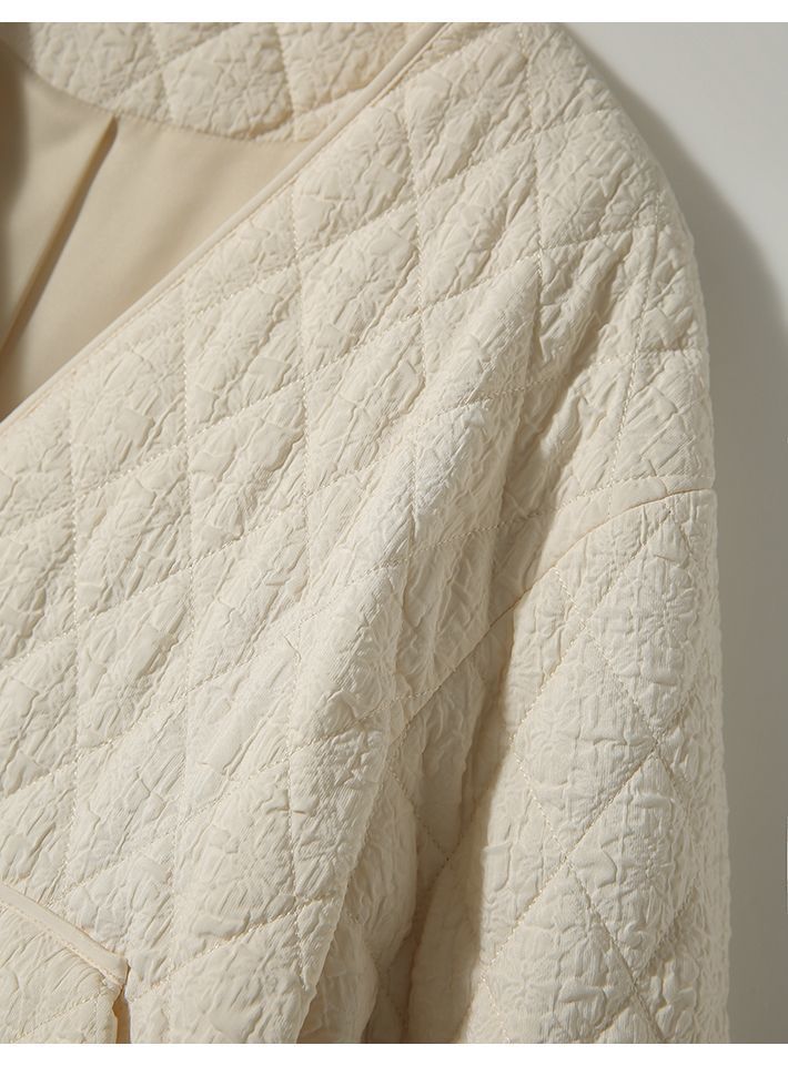 设计感菱形棉衣女V领轻薄好叠穿小香风棉服外套2022秋冬款详情19