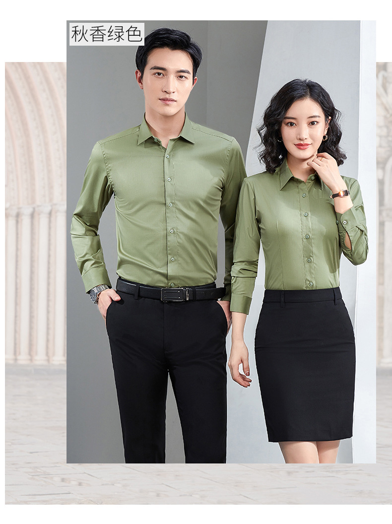 Factory direct supply of long-sleeved white bamboo fiber shirts for men, blue workwear no-iron fitted shirts for women, both men and women pic 47