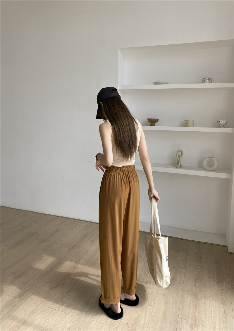 日系休闲裤子女夏薄款高腰显瘦遮肉阔腿直筒哈伦裤女速干裤九分裤详情33