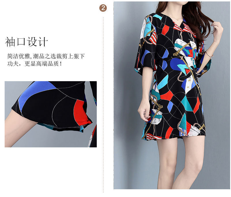 夏季套装女式潮流时尚连衣裙短裤两件套碎花雪纺显瘦遮肉薄款套装详情13